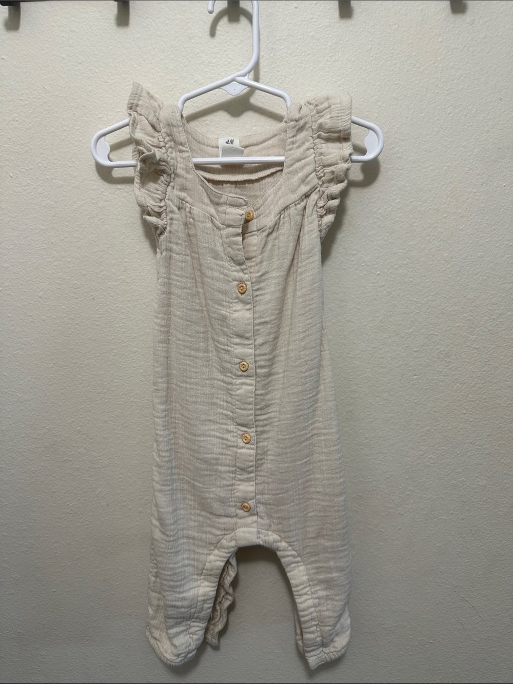 H&M Cream Ruffle-Shoulder Baby Romper